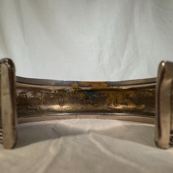 Vintage Silver Cuff Bracelet With Turquoise Stone & Intricate Engravings - Picture 5 of 11
